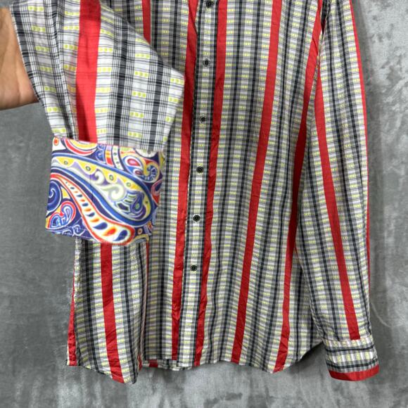 Robert Graham Button Shirt Mens XL Striped Colorful Vibrant Paisley Flip Cuff - Picture 2 of 13